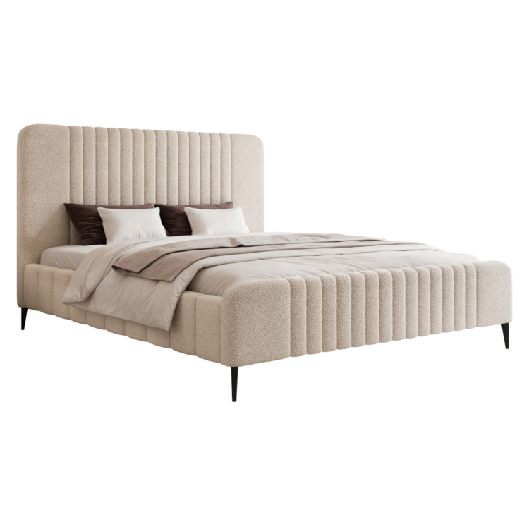 Łóżko Tapicerowane CARMELI z nóżkami - Kremowy (Now or never 02)