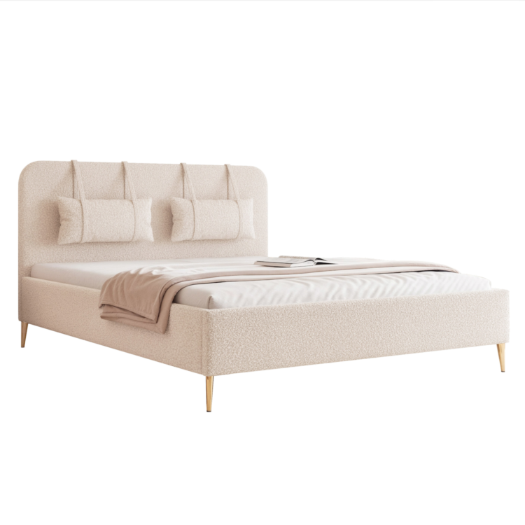 Łóżko Tapicerowane MIRENO z nóżkami - Śmietankowy (Quelle 02)