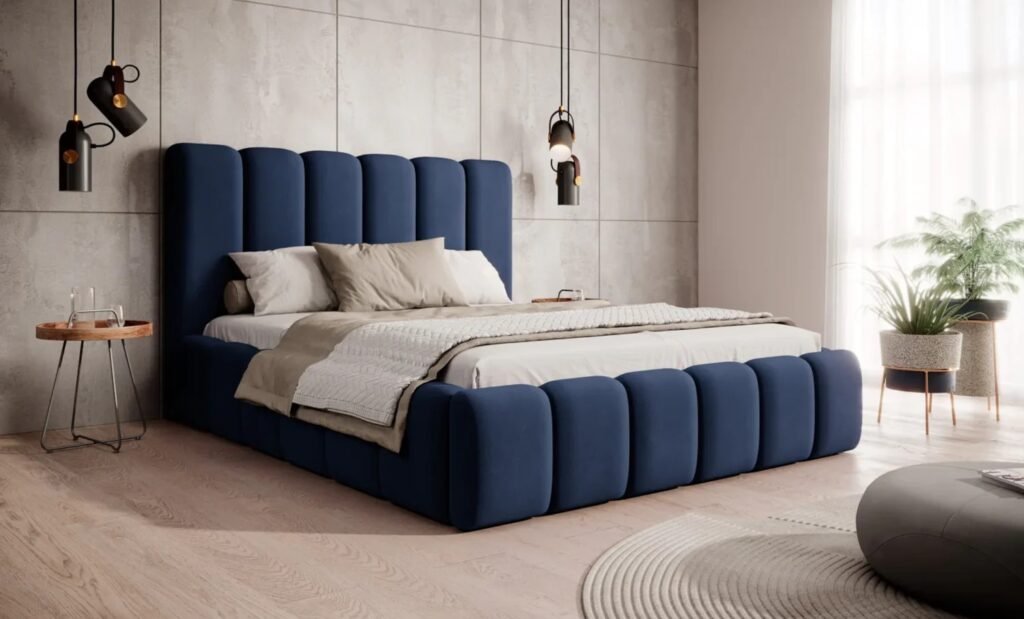 GRANATOWE ŁÓŻKO TAPICEROWANE